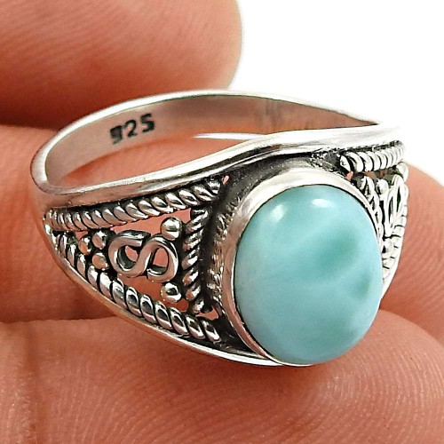 Larimar Gemstone Ring 925 Sterling Silver Vintage Jewelry I63