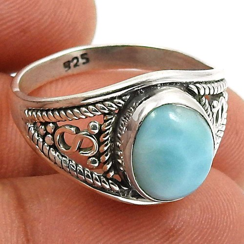Larimar Gemstone Ring 925 Sterling Silver Ethnic Jewelry K63