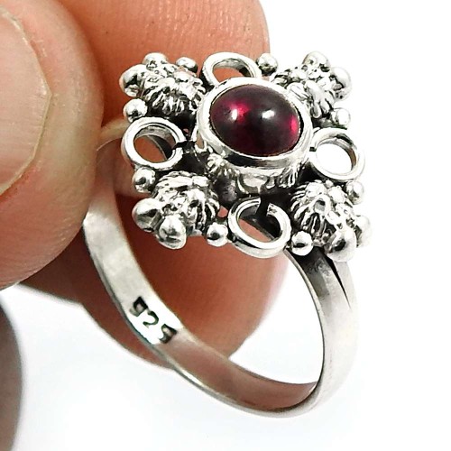 Garnet Gemstone Ring 925 Sterling Silver Tribal Jewelry H64