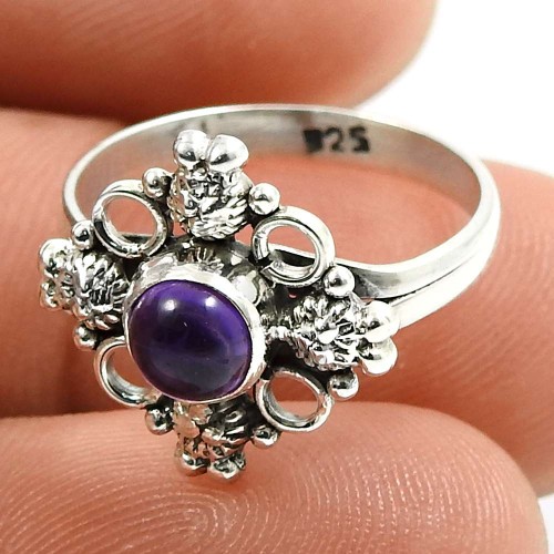 Amethyst Gemstone Ring 925 Sterling Silver Handmade Indian Jewelry L64