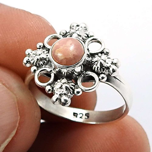 Rhodochrosite Gemstone Ring 925 Sterling Silver Traditional Jewelry N64