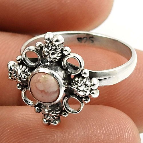 Rhodochrosite Gemstone Ring 925 Sterling Silver Ethnic Jewelry O64