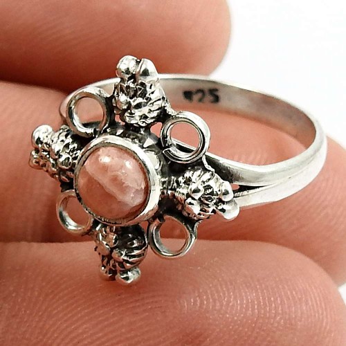 Round Shape Rhodochrosite Gemstone Jewelry 925 Fine Silver Ring Size 7 Y19