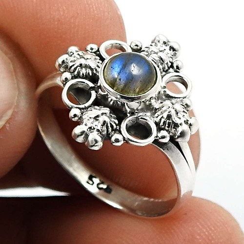 Labradorite Gemstone Ring 925 Sterling Silver Indian Handmade Jewelry A64