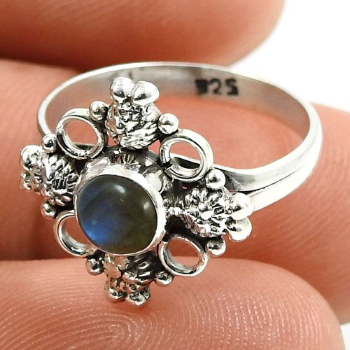 Labradorite Gemstone Ring 925 Sterling Silver Traditional Jewelry D64