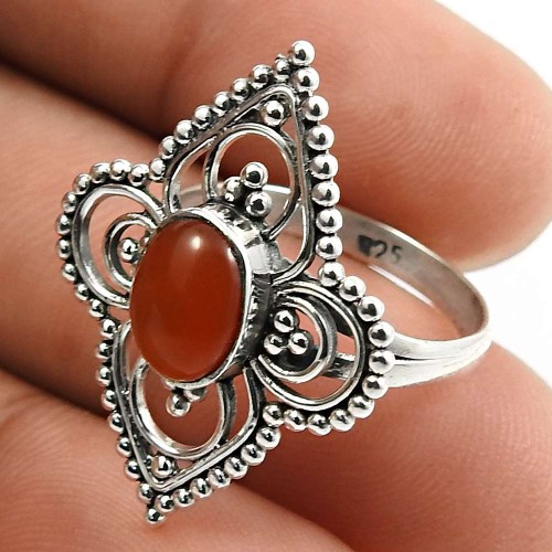 925 Sterling Silver Jewelry Oval Shape Carnelian Gemstone Ring Size 5.5 B20