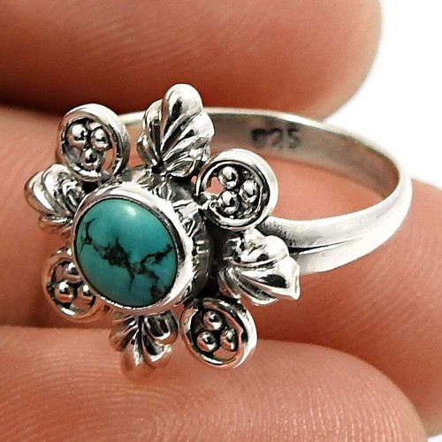 Turquoise Gemstone Ring 925 Sterling Silver Stylish Jewelry U65