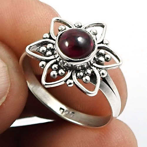 Round Shape Garnet Gemstone Ring Size 6 925 Sterling Silver HANDMADE Jewelry H20