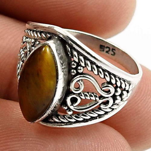 Tiger Eye Gemstone Ring 925 Sterling Silver Handmade Indian Jewelry D67