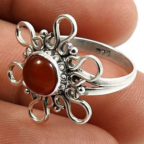 Carnelian Gemstone Ring 925 Sterling Silver Vintage Jewelry I68