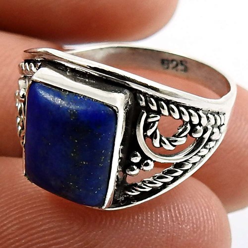 Lapis Gemstone Ring 925 Sterling Silver Ethnic Jewelry U68