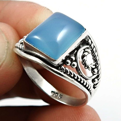Chalcedony Gemstone Ring 925 Sterling Silver Stylish Jewelry W68