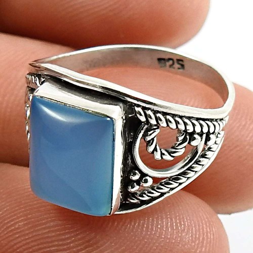 Chalcedony Gemstone Ring 925 Sterling Silver Tribal Jewelry X68