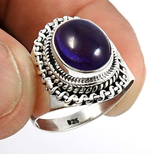 Oval Shape Amethyst Gemstone Ring Size 6 925 Sterling Silver Jewelry E21