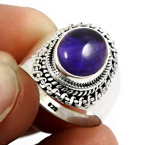Oval Shape Amethyst Gemstone Jewelry 925 Fine Sterling Silver Ring Size 6.5 F21