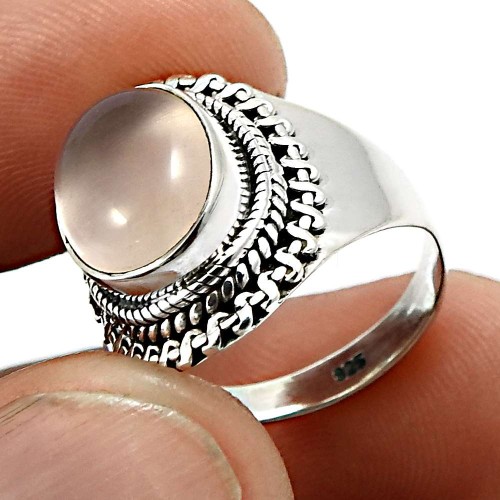 Oval Shape Rose Quartz Gemstone Ring Size 8 925 Sterling Silver Jewelry I21