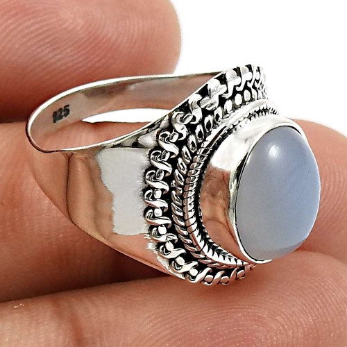 Oval Shape Chalcedony Gemstone Jewelry 925 Fine Sterling Silver Ring Size 7 K21