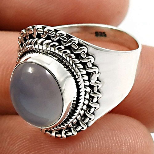 Oval Shape Chalcedony Gemstone Ring Size 7.5 925 Sterling Silver Jewelry L21