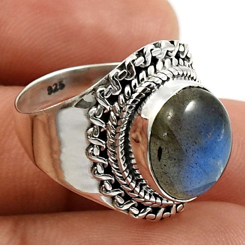 Oval Shape Labradorite Gemstone Ring Size 6 925 Sterling Silver Jewelry U20
