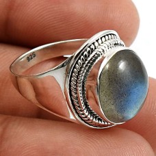 925 Fine Silver Jewelry Oval Shape Labradorite Gemstone Ring Size 6.5 Y21
