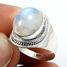 925 Fine Silver Jewelry Oval Shape Rainbow Moonstone Gemstone Ring Size 8 D22