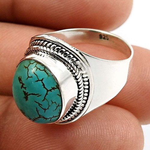 Oval Shape Turquoise Gemstone Ring Size 6 925 Sterling Silver Jewelry E22