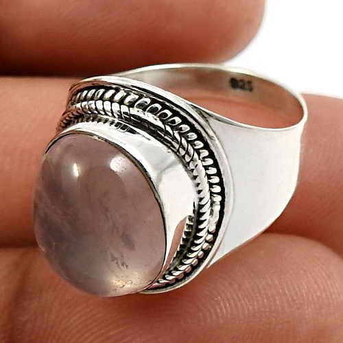 Oval Shape Rose Quartz Gemstone Ring Size 6 925 Sterling Silver Jewelry O22
