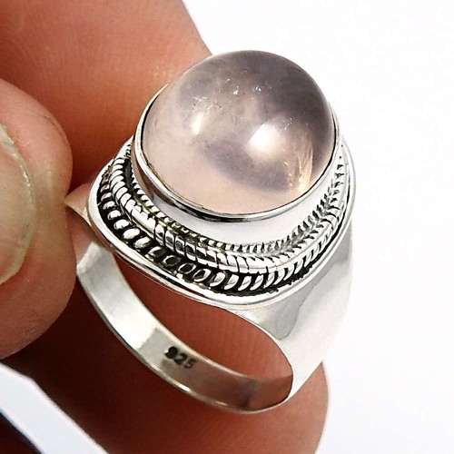 Oval Shape Rose Quartz Gemstone Jewelry 925 Sterling Silver Ring Size 6 P22