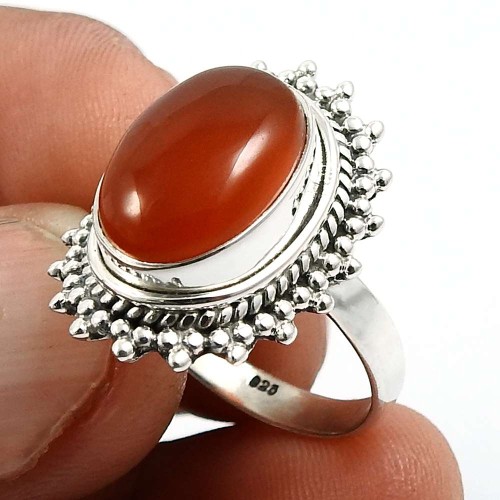 Oval Shape Carnelian Gemstone Jewelry 925 Fine Sterling Silver Ring Size 7 N23