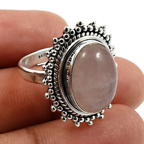 Oval Shape Rose Quartz Gemstone Jewelry 925 Fine Sterling Silver Ring Size 8 Q3