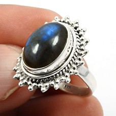925 Sterling Fine Silver Jewelry Oval Shape Labradorite Gemstone Ring Size 7 S23