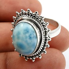 925 Sterling Fine Silver Jewelry Oval Shape Larimar Gemstone Ring Size 8 U22