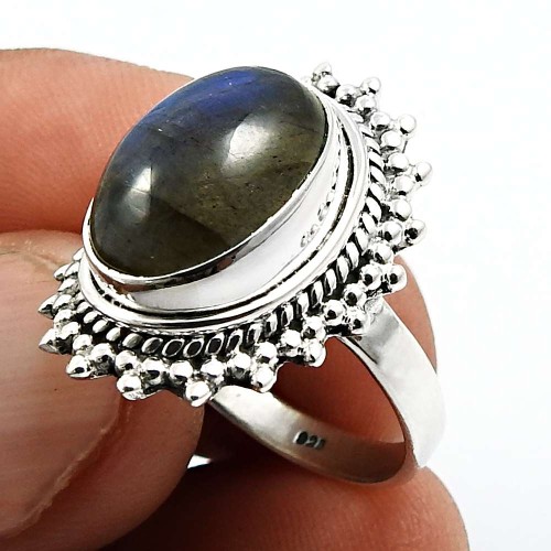 Oval Shape Labradorite Gemstone Ring Size 7 925 Sterling Silver Jewelry W22