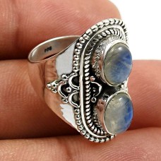 925 Fine Silver Jewelry Oval Shape Rainbow Moonstone Gemstone Ring Size 6 D24