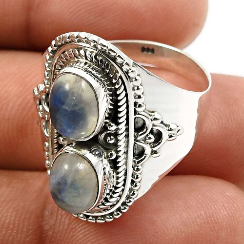 Oval Shape Rainbow Moonstone Gemstone Ring Size 9 925 Silver Jewelry E24