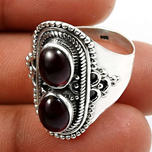 Oval Shape Garnet Gemstone Ring Size 9 925 Sterling Silver Fine Jewelry K24