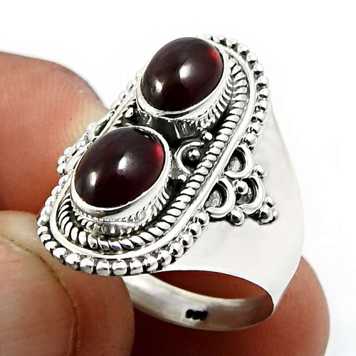 Oval Shape Garnet Gemstone Ring Size 8 925 Sterling Silver Fine Jewelry L24