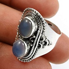 925 Sterling Fine Silver Jewelry Oval Shape Chalcedony Gemstone Ring Size 7 Q4