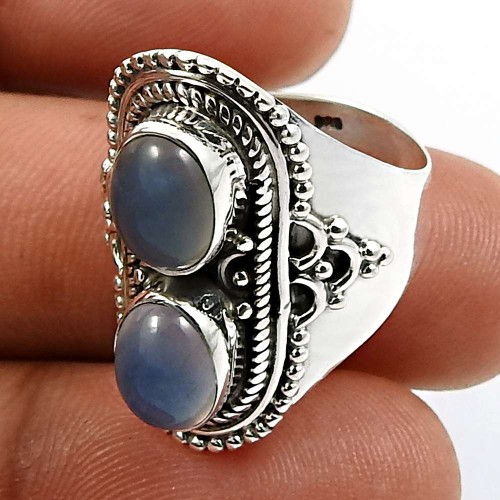 Oval Shape Chalcedony Gemstone Ring Size 6 925 Sterling Silver Fine Jewelry R24