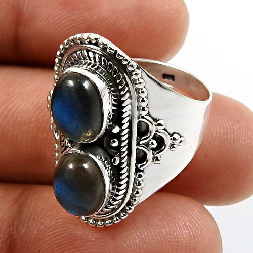 925 Sterling Silver Jewelry Oval Shape Labradorite Gemstone Ring Size 8 Y23