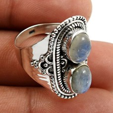 925 Silver Jewelry Oval Shape Rainbow Moonstone Gemstone Ring Size 7 B24
