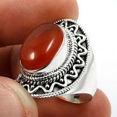 925 Sterling Fine Silver Jewelry Oval Shape Carnelian Gemstone Ring Size 8 V25