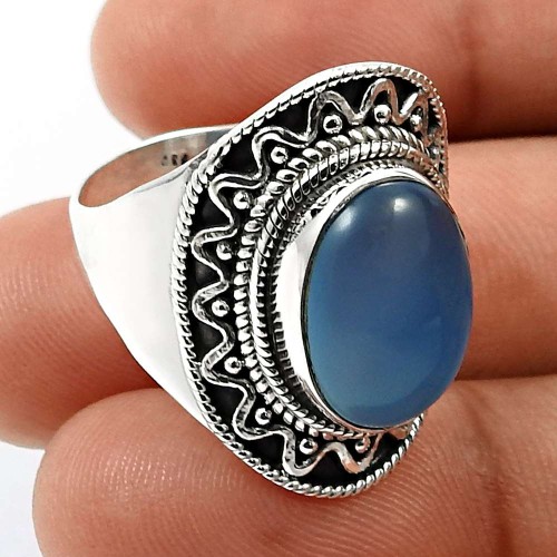 Oval Shape Chalcedony Gemstone Jewelry 925 Sterling Silver Ring Size 9 Y25