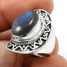 925 Sterling Fine Silver Jewelry Oval Shape Labradorite Gemstone Ring Size 6 C25