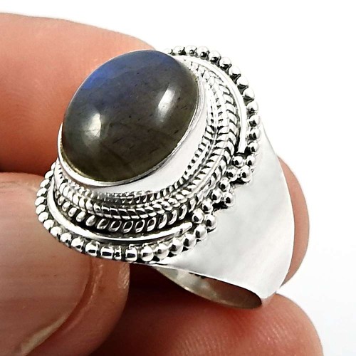 Oval Shape Labradorite Gemstone Ring Size 9 925 Sterling Silver Jewelry L26