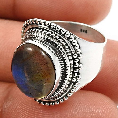 Oval Shape Labradorite Gemstone Ring Size 6 925 Sterling Silver Fine Jewelry M26