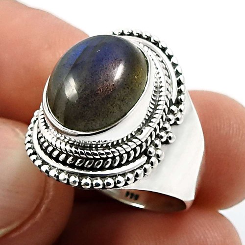 Oval Shape Labradorite Gemstone Ring Size 9 925 Sterling Silver Jewelry N26