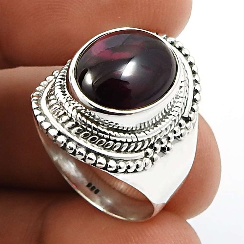 Oval Shape Garnet Gemstone Jewelry 925 Fine Sterling Silver Ring Size 8 U26