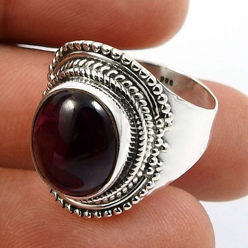 HANDMADE 925 Sterling Silver Jewelry Oval Shape Garnet Gemstone Ring Size 6 V26