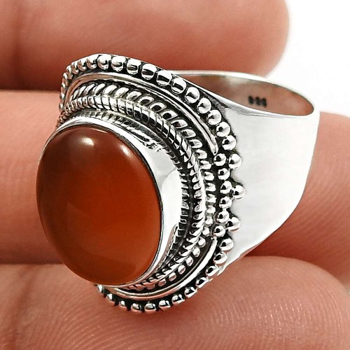 Oval Shape Carnelian Gemstone Ring Size 7 925 Sterling Silver Jewelry Z26